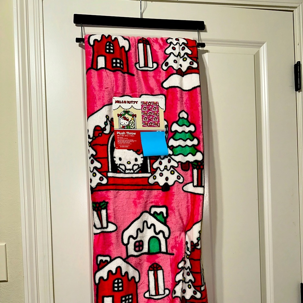 Hello Kitty Gingerbread House Trees Pink Christmas Throw Blanket
